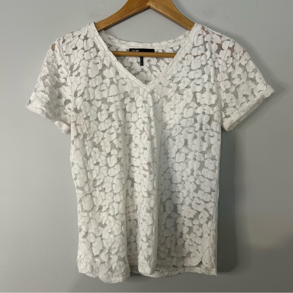 Maje White Floral Lace V-Neck Top - Picture 2 of 7